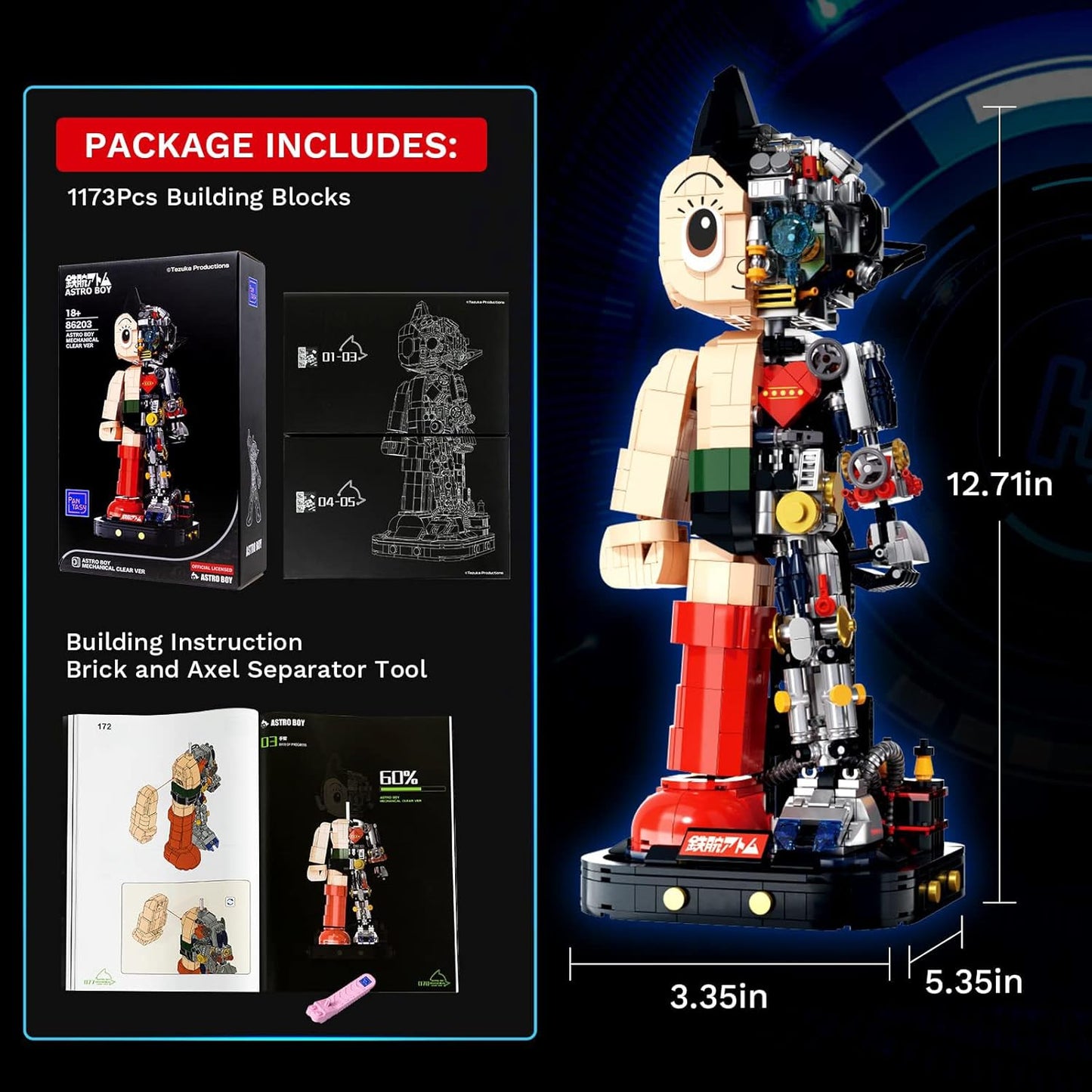 Pantasy 86203HY Astro Boy Displayfigur 1258 Klemmbausteine Clear Version MaxiBricks