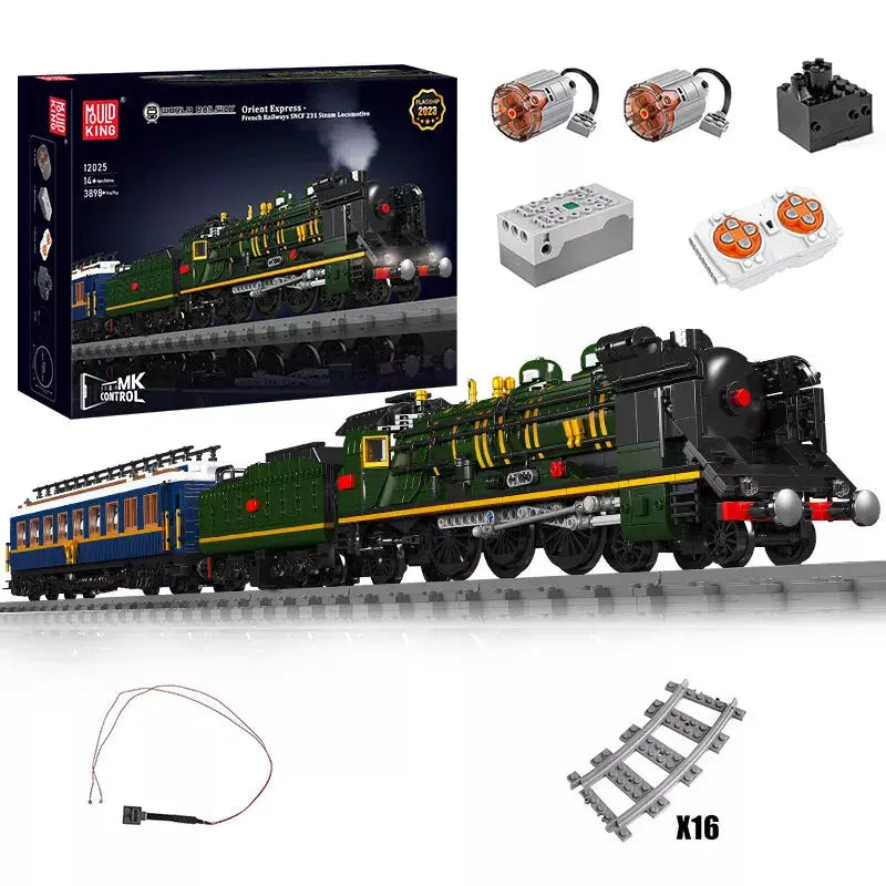 Mould King Klemmbaustein Zug mit Schienen und Beleuchtung