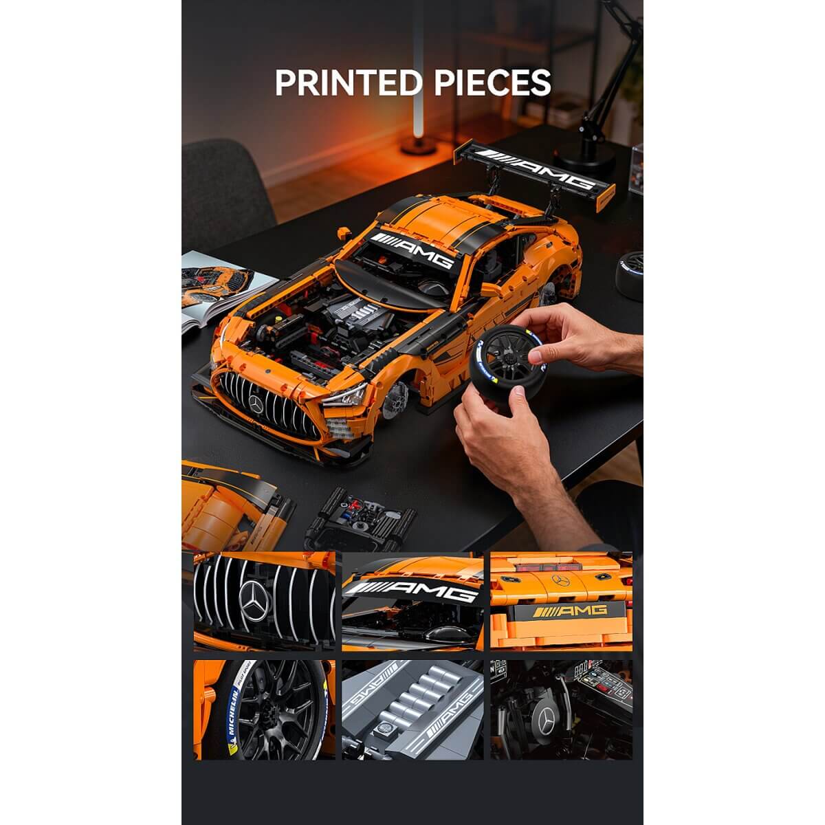 CaDA® C64008W Mercedes - AMG GT3 1:8 orange Klemmbausteine - MaxiBricks GmbHCADA-C64008W