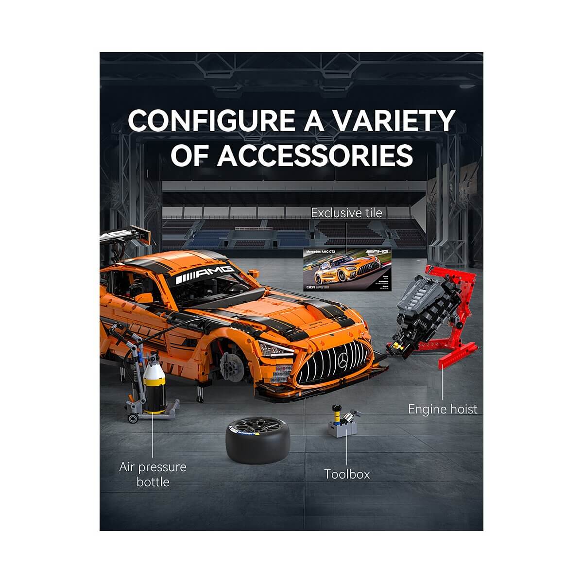 CaDA® C64008W Mercedes - AMG GT3 1:8 orange Klemmbausteine - MaxiBricks GmbHCADA-C64008W