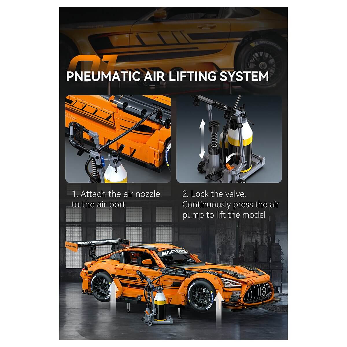 CaDA® C64008W Mercedes - AMG GT3 1:8 orange Klemmbausteine - MaxiBricks GmbHCADA-C64008W
