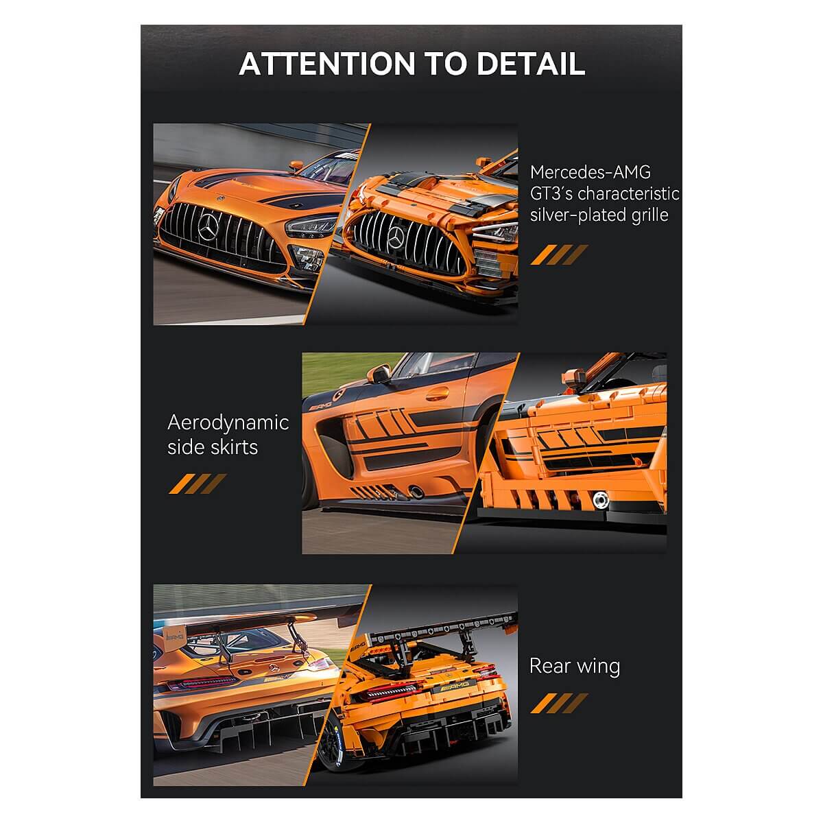CaDA® C64008W Mercedes - AMG GT3 1:8 orange Klemmbausteine - MaxiBricks GmbHCADA-C64008W