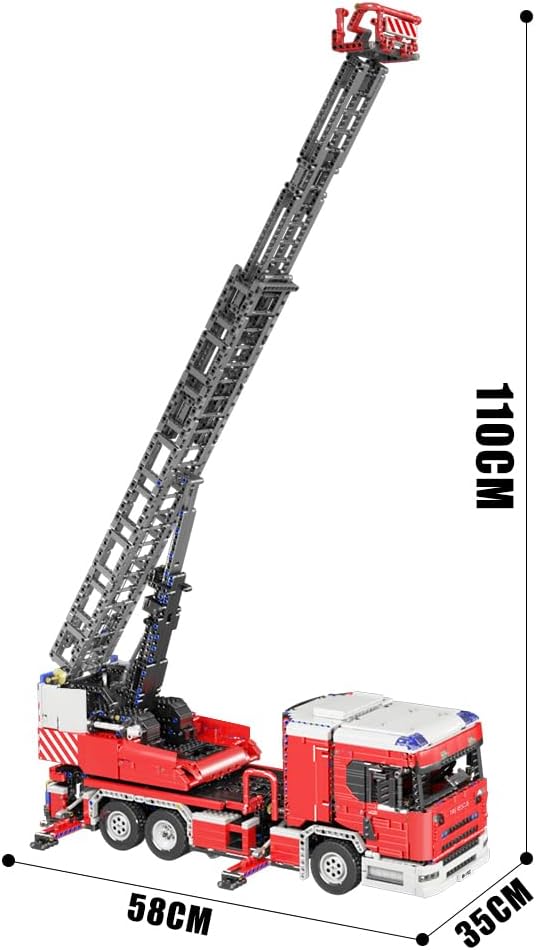 Mould King 17022 RC Technik Feuerwehr Drehleiter Löschfahrzeug Truck MaxiBricks