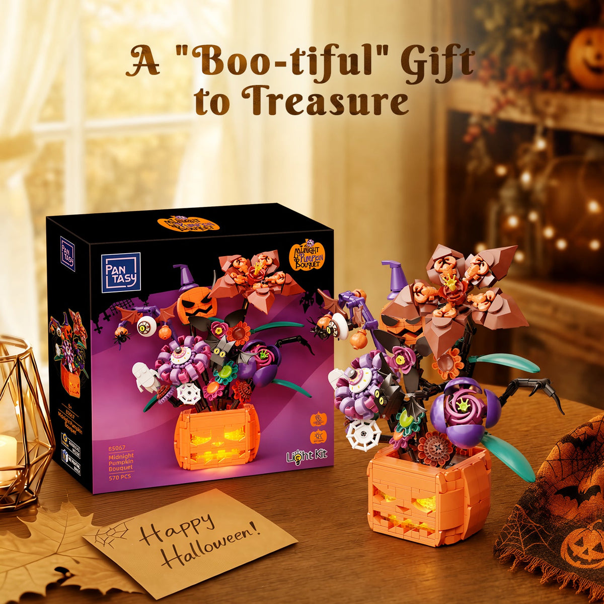 Pantasy 85067 Halloween Kürbis Blumenstrauß mit Licht