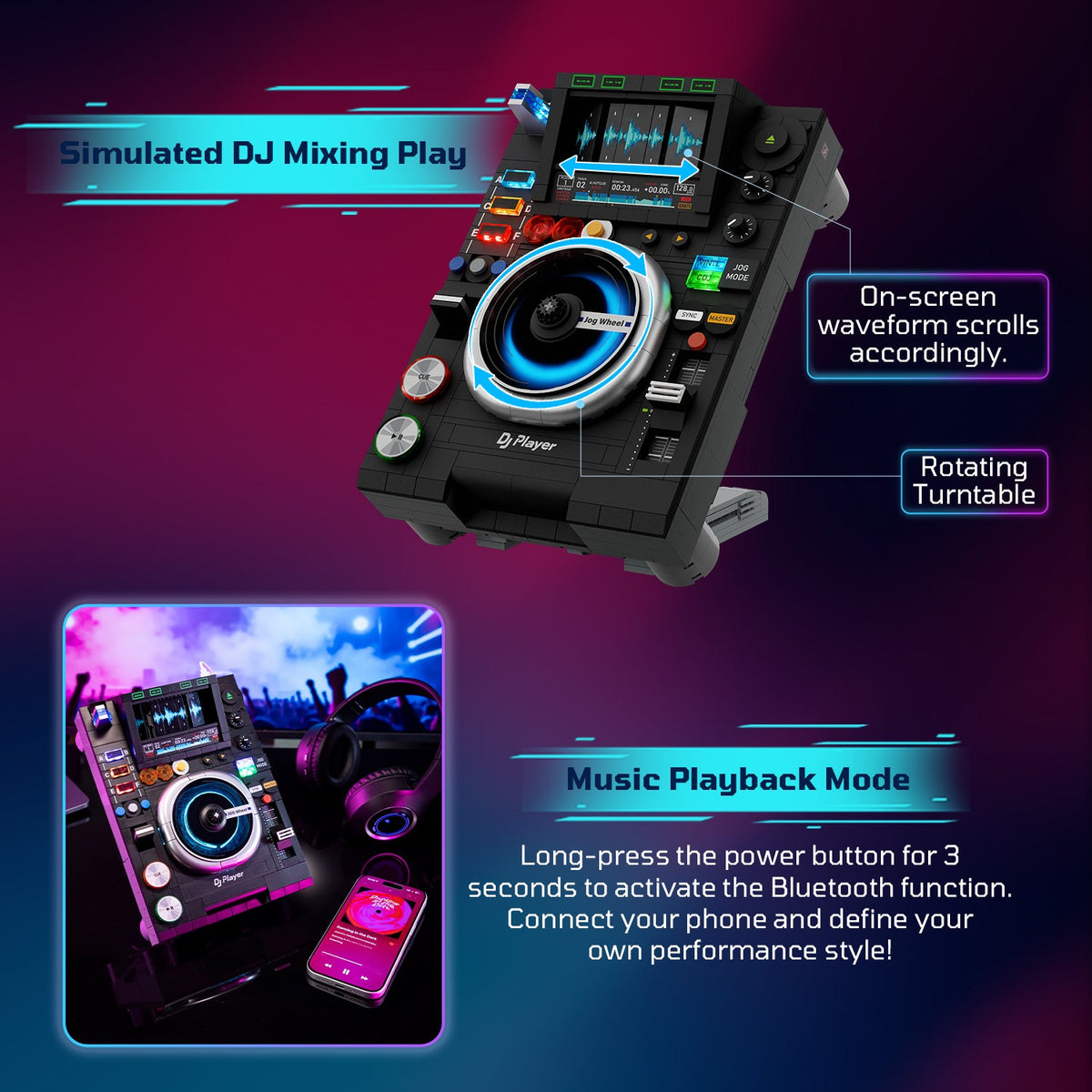 Pantasy 85037 DJ Plattenspieler mit Bluetooth & LED