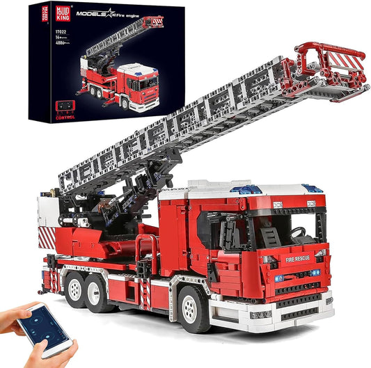 Mould King 17022 RC Technik Feuerwehr Drehleiter Löschfahrzeug Truck MaxiBricks