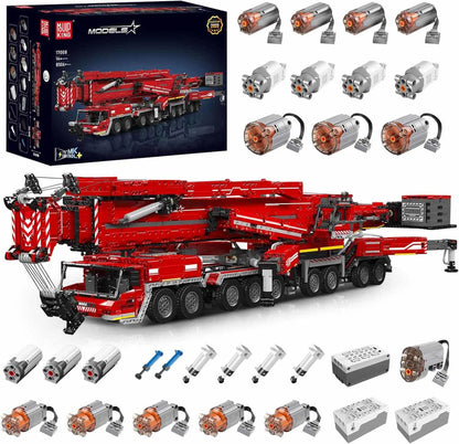 Mould King 17008 RC Technik Kranwagen Liebherr LTM 11200 Hauptansicht mit Verpackung und Motoren